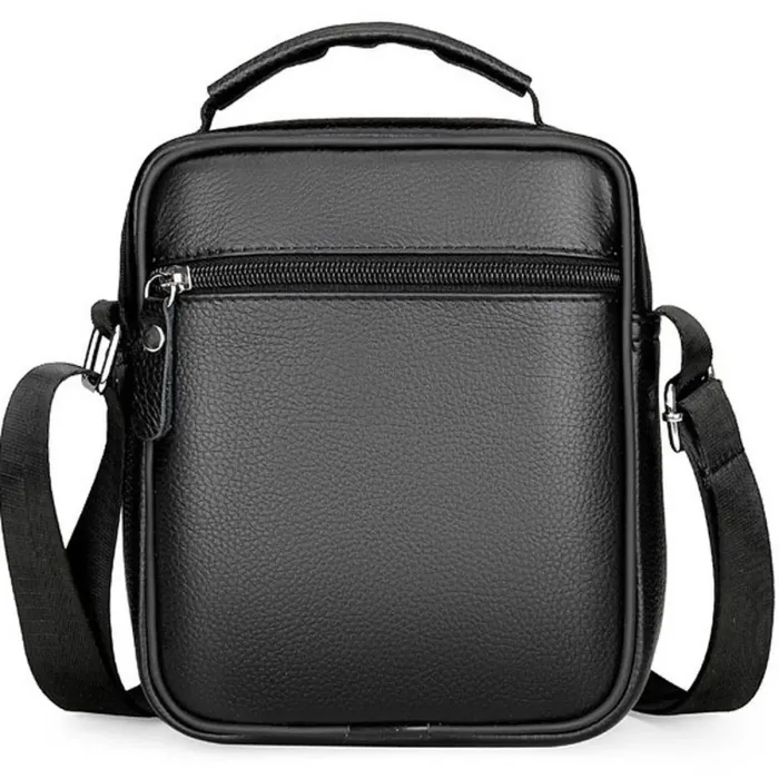 Чоловічі шкіряні сумки планшет 17х21х9, барсетка через плече з ручкою чорна 86802