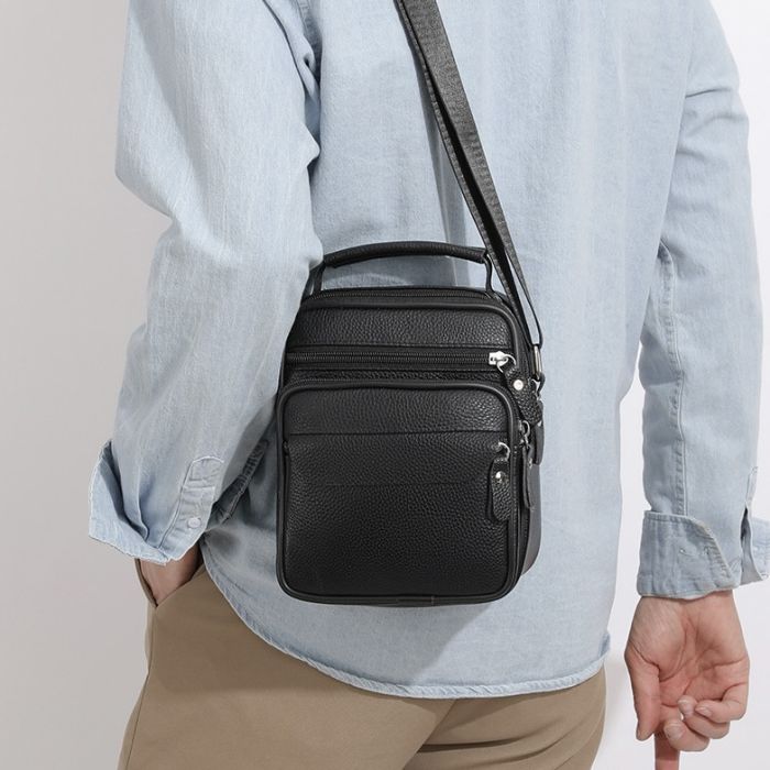 Чоловіча шкіряна барсетка через плече 17х21х9, месенджер з ручкою Bexhill Bx-54551 чорная