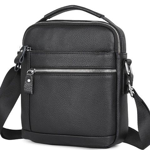 Шкіряна чоловіча сумка-барсетка через плече з ручкою чорна Tiding Bag 78465