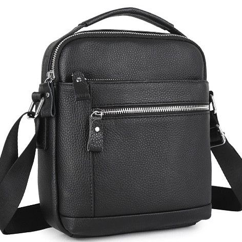 Шкіряна чоловіча сумка-барсетка через плече з ручкою чорна Tiding Bag 78465
