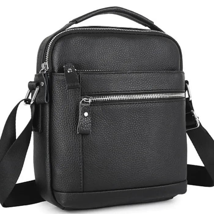 Шкіряна чоловіча сумка-барсетка через плече з ручкою чорна Tiding Bag 78465