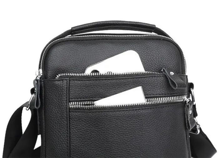 Шкіряна чоловіча сумка-барсетка через плече з ручкою чорна Tiding Bag 78465