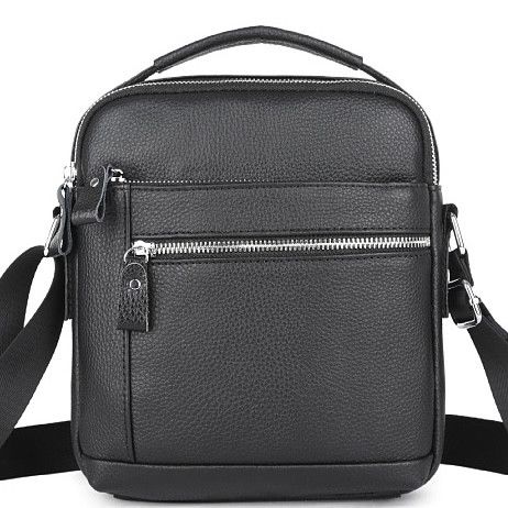 Шкіряна чоловіча сумка-барсетка через плече з ручкою чорна Tiding Bag 78465
