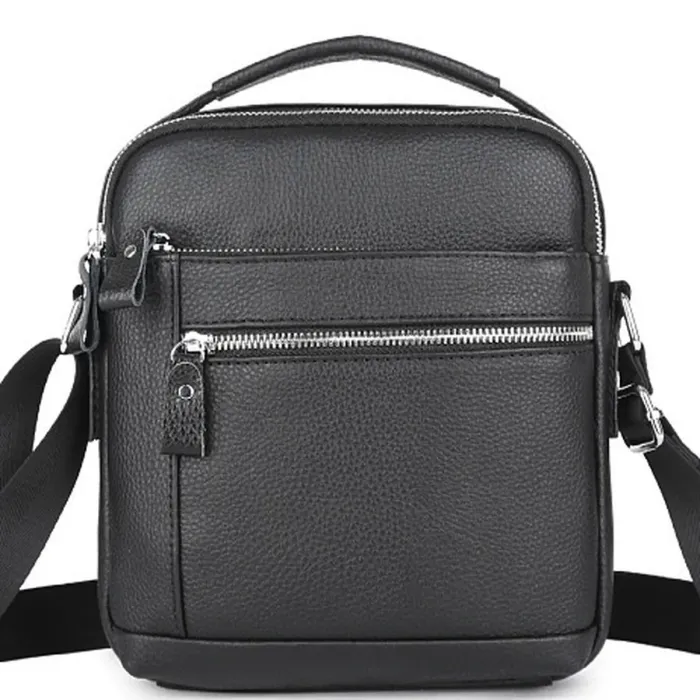 Шкіряна чоловіча сумка-барсетка через плече з ручкою чорна Tiding Bag 78465