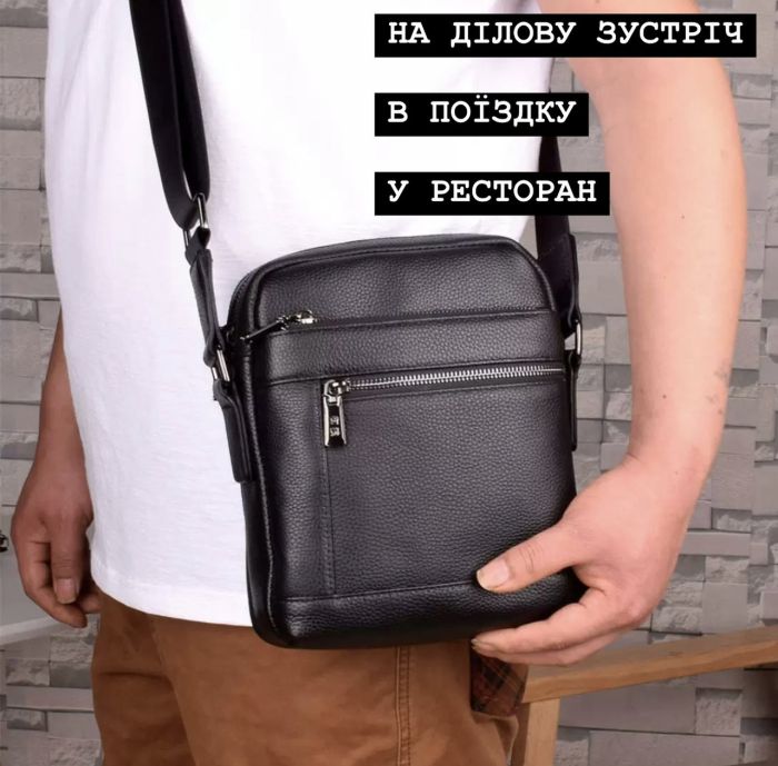 Шкіряна чоловіча сумка-барсетка через плече з ручкою чорна Tiding Bag 78465
