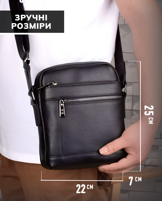 Шкіряна чоловіча сумка-барсетка через плече з ручкою чорна Tiding Bag 78465