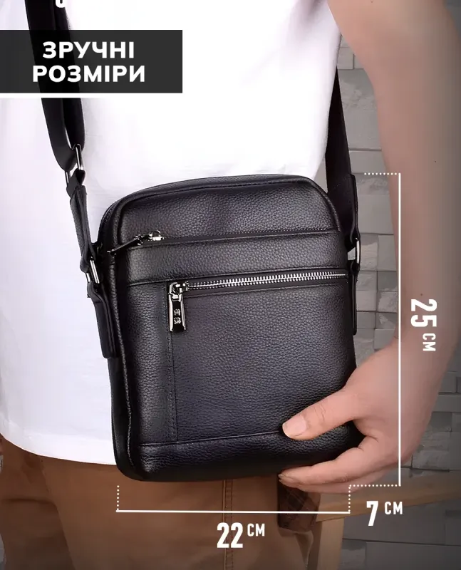 Шкіряна чоловіча сумка-барсетка через плече з ручкою чорна Tiding Bag 78465