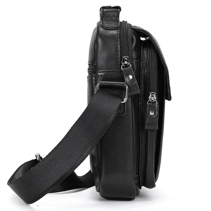 Сумка-барсетка чоловіча через плече 19х24х8, шкіряна сумочка планшет Tiding Bag TD-69291 чорна