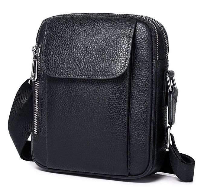 Чоловіча шкіряна сумка-барсетка 19х24х7.5, сумочка планшет через плече чорна Bexhill BX-09164