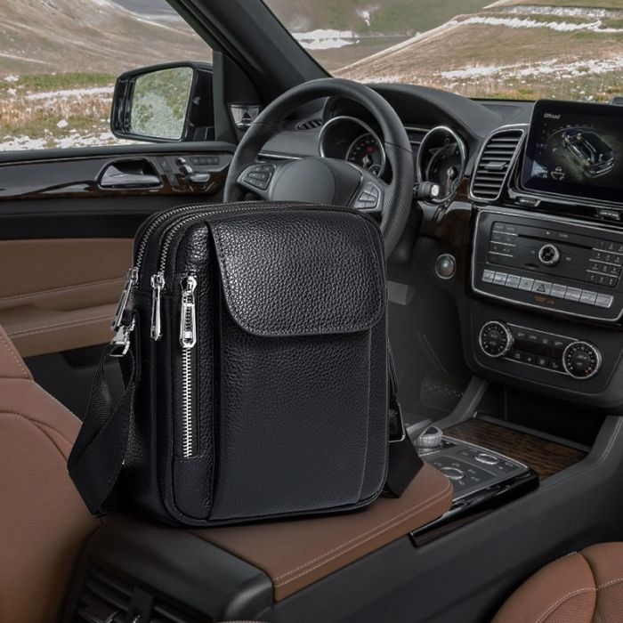 Чоловіча шкіряна сумка-барсетка 19х24х7.5, сумочка планшет через плече чорна Bexhill BX-09164