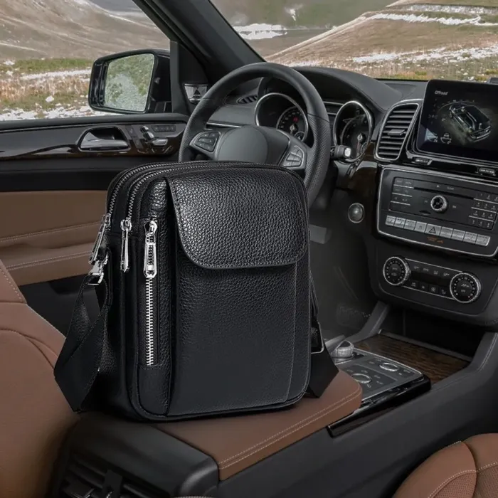 Чоловіча шкіряна сумка-барсетка 19х24х7.5, сумочка планшет через плече чорна Bexhill BX-09164