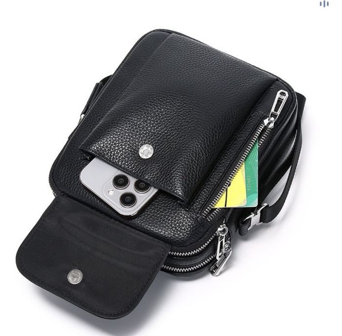 Чоловіча шкіряна сумка-барсетка 19х24х7.5, сумочка планшет через плече чорна Bexhill BX-09164