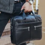 Шкіряна чоловіча сумка для ноутбука та документів чорна 39x28x8,  портфель для паперів, чорний