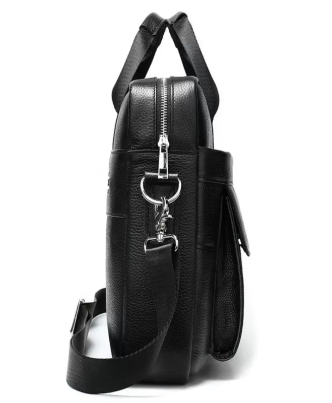 Шкіряна чоловіча сумка для ноутбука і документів чорна 39х28х8, портфель для офісного працівника, чорний