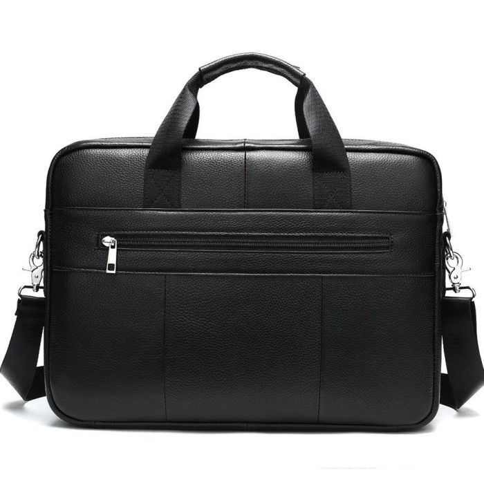 Шкіряна чоловіча сумка для ноутбука і документів чорна 39х28х8, портфель для офісного працівника, чорний