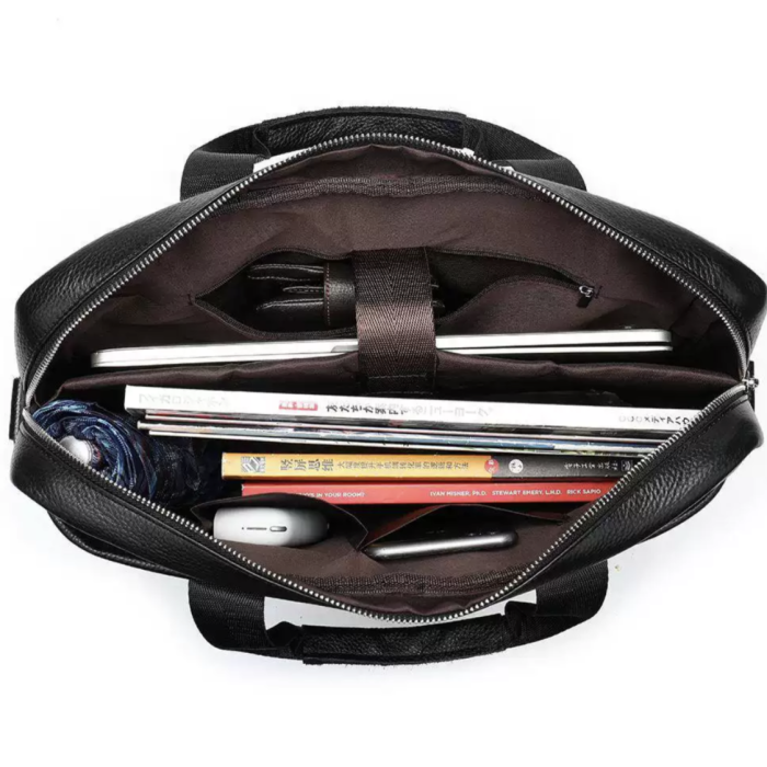 Шкіряна чоловіча сумка для ноутбука і документів чорна 39х28х8, портфель для офісного працівника, чорний