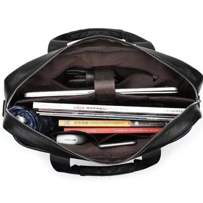 Шкіряна чоловіча сумка для ноутбука і документів чорна 39х28х8, портфель для офісного працівника, чорний