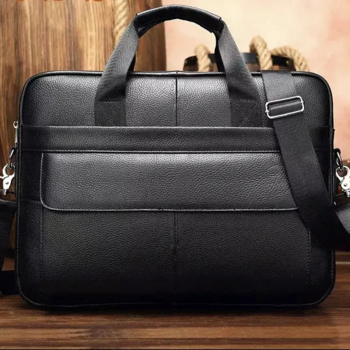Чоловіча шкіряна сумка для ноутбука та документів 39х28х8, портфель для міста Tiding Bag RD-23134 чорний