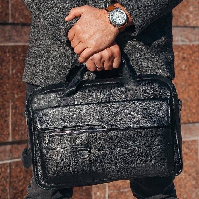 Шкіряний чоловічий портфель для документів та ноутбука 39x28x8, сумка папка ділова MK39848 чорна