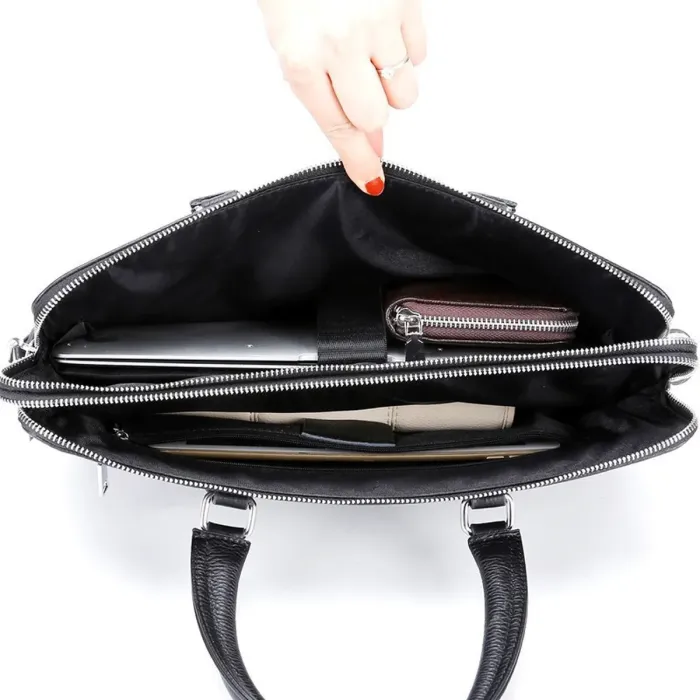 Шкіряна чоловіча ділова сумка 38x29x8, папка портфель для роботи  Tiding Bag 30987 чорна