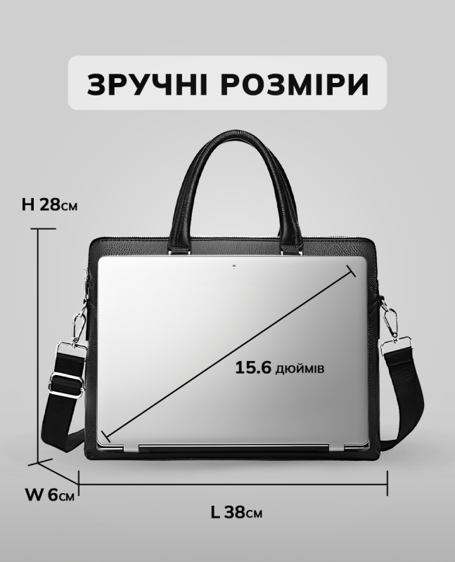 Шкіряна чоловіча ділова сумка 38x29x8, папка портфель для роботи  Tiding Bag 30987 чорна