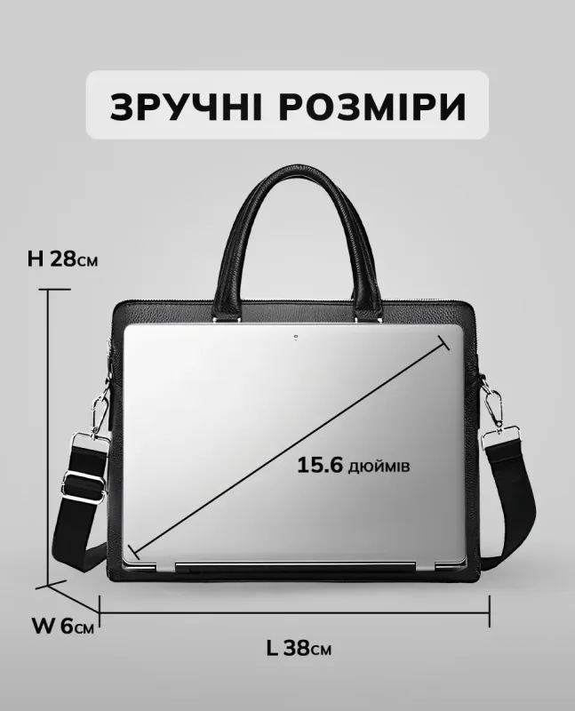 Шкіряна чоловіча ділова сумка 38x29x8, папка портфель для роботи  Tiding Bag 30987 чорна