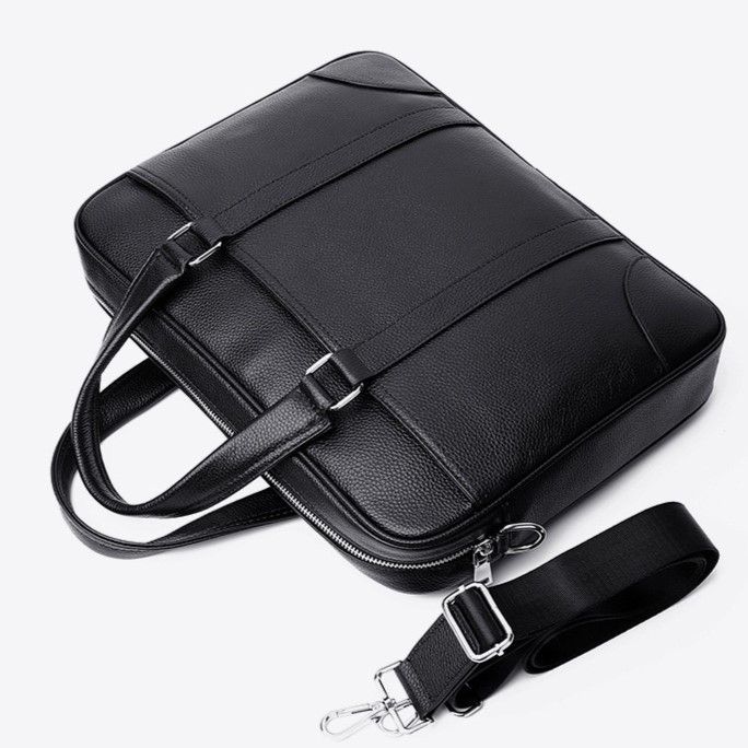 Шкіряна чоловіча сумка для документів та ноутбука 40x30x8, портфель для офіса SL-21511, чорний