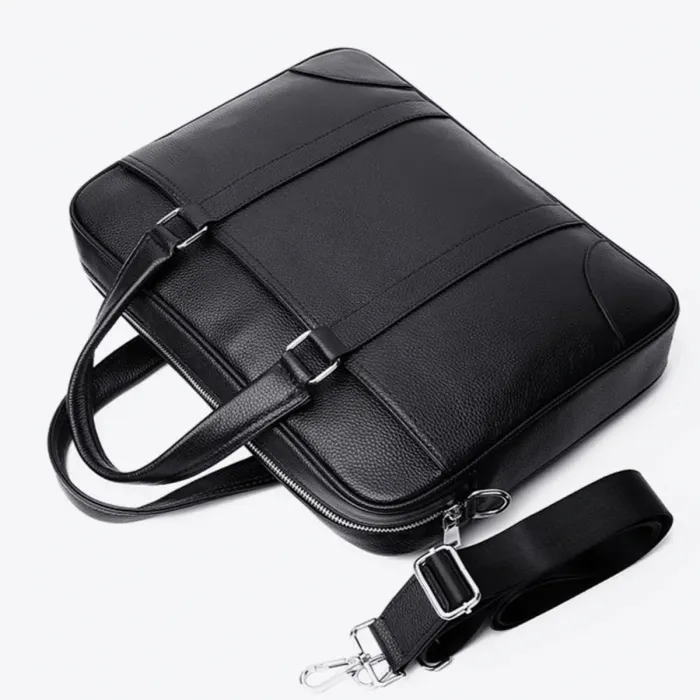 Шкіряна чоловіча сумка для документів та ноутбука 40x30x8, портфель для офіса SL-21511, чорний