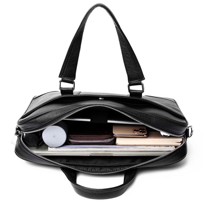 Чоловіча шкіряна класична сумка для ноутбука та документів 40x30x8, вмісткий портфель для паперів KL-63834, чорний