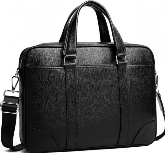 Шкіряна чоловіча сумка для документів та ноутбука 40x30x8, портфель для офіса SL-21511, чорний