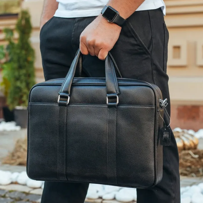 Шкіряна чоловіча сумка для документів та ноутбука 40x30x8, портфель для офіса SL-21511, чорний