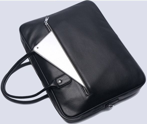 Шкіряна чоловіча сумка для ноутбука 40х30х8, офісний діловий портфель Tiding Bag M364A чорний