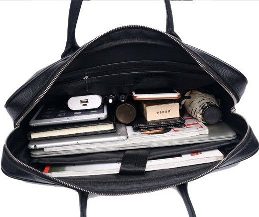 Шкіряна чоловіча сумка для ноутбука 40х30х8, офісний діловий портфель Tiding Bag M364A чорний