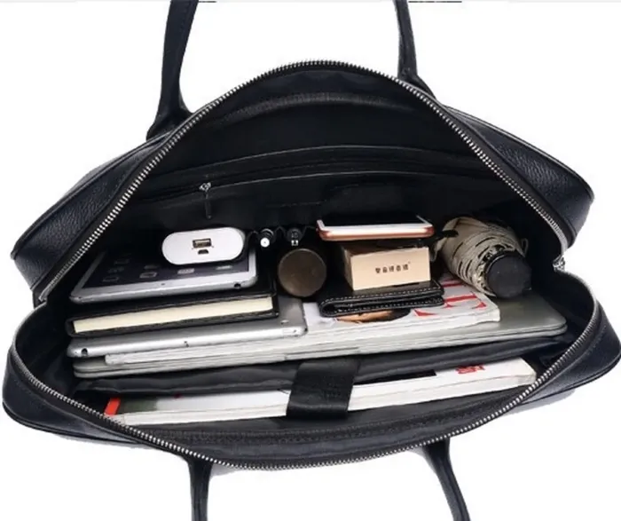 Шкіряна чоловіча сумка для ноутбука 40х30х8, офісний діловий портфель Tiding Bag M364A чорний