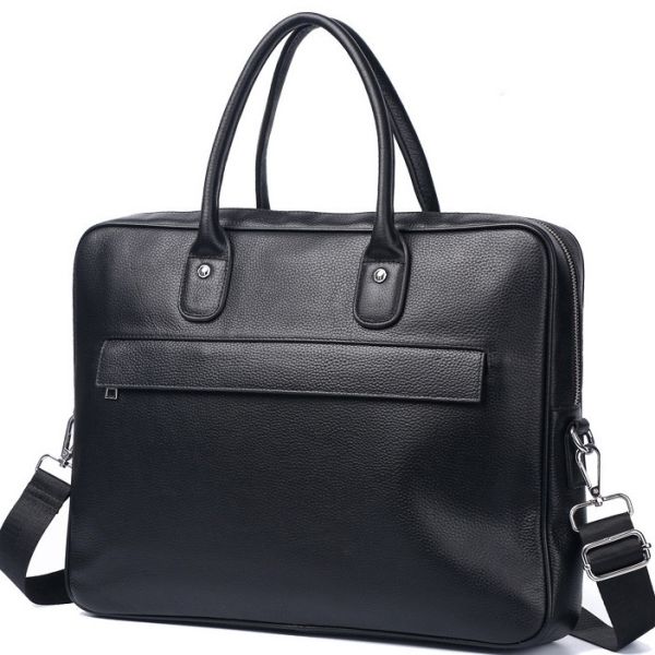 Шкіряна чоловіча сумка для ноутбука 40х30х8, офісний діловий портфель Tiding Bag M364A чорний