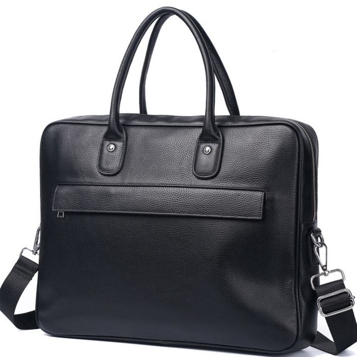Шкіряна чоловіча сумка для ноутбука 40х30х8, офісний діловий портфель Tiding Bag M364A чорний