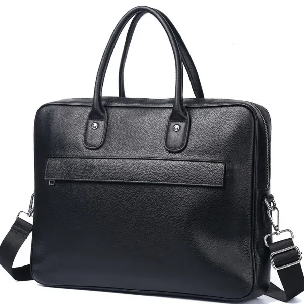 Шкіряна чоловіча сумка для ноутбука 40х30х8, офісний діловий портфель Tiding Bag M364A чорний
