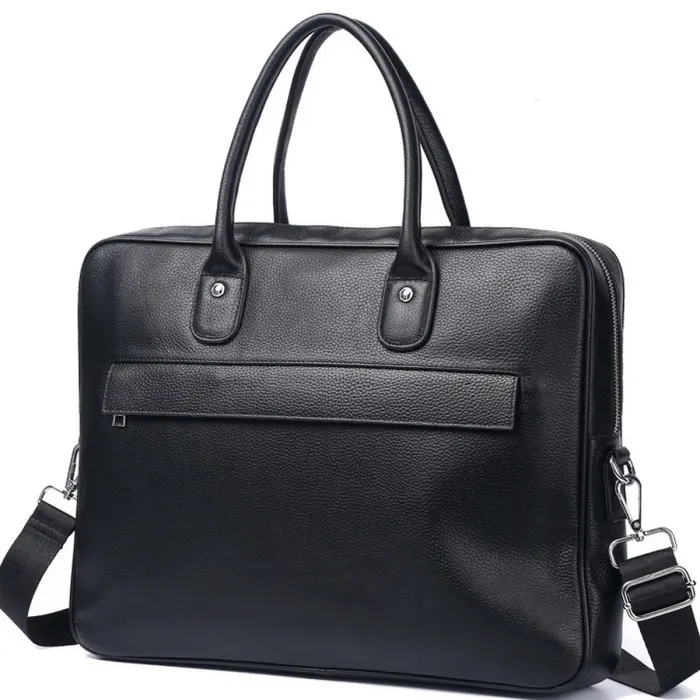 Шкіряна чоловіча сумка для ноутбука 40х30х8, офісний діловий портфель Tiding Bag M364A чорний