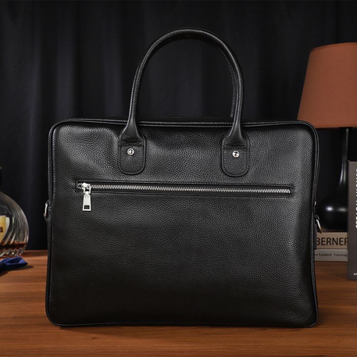 Шкіряна чоловіча сумка для ноутбука 40х30х8, офісний діловий портфель Tiding Bag M364A чорний