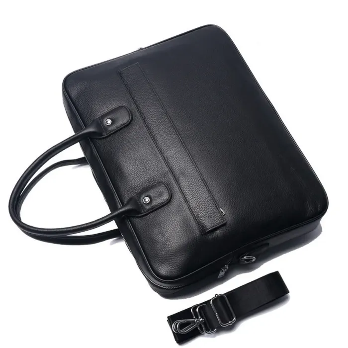 Шкіряна чоловіча сумка для ноутбука 40х30х8, офісний діловий портфель Tiding Bag M364A чорний