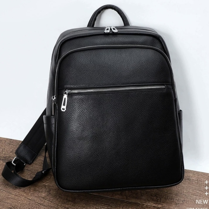 Чоловічий шкіряний рюкзак для поїздок та прогулянок 30х40х17, сумка на спину в офіс Tiding Bag 75362 чорна