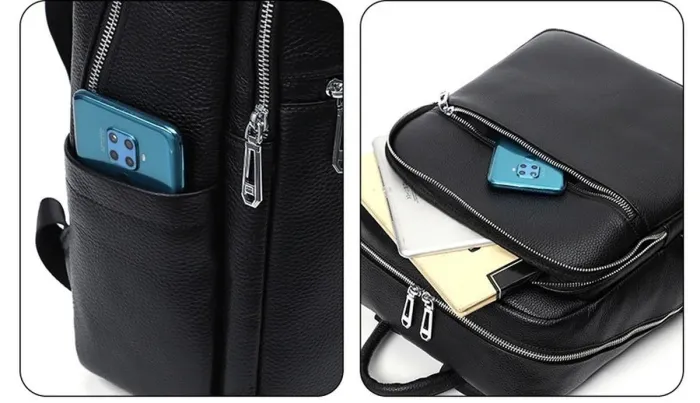 Чоловічий шкіряний рюкзак для поїздок та прогулянок 30х40х17, сумка на спину в офіс Tiding Bag 75362 чорна