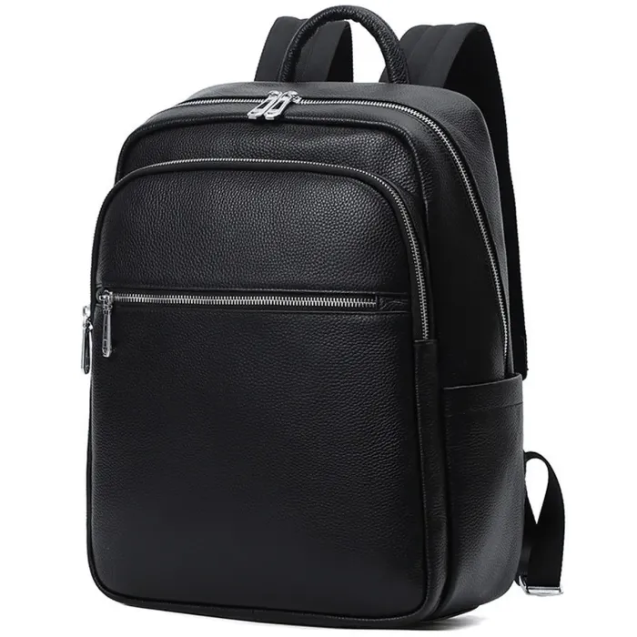 Чоловічий шкіряний рюкзак для поїздок та прогулянок 30х40х17, сумка на спину в офіс Tiding Bag 75362 чорна