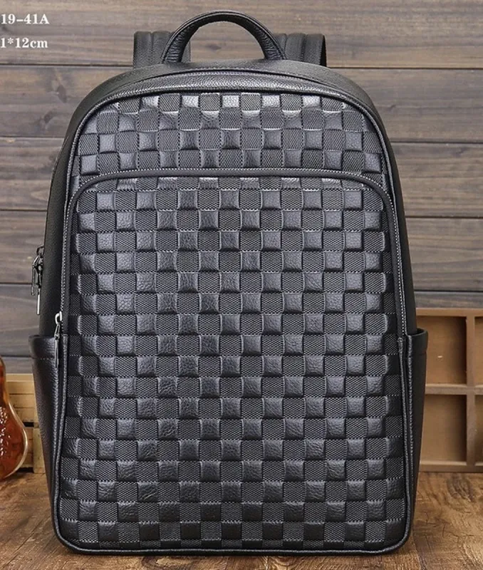 Рюкзак чоловічий шкіряний 30х41х15, міський наплічник для ноутбука та документів Tiding Bag 63989 чорний