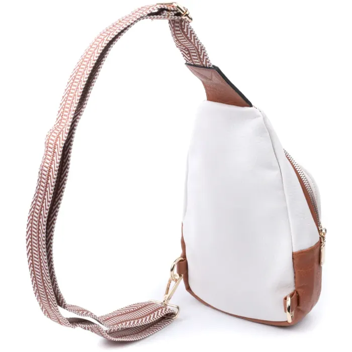 Невелика жіноча сумка через плече з екошкіри з акцентом на текстильну лямку Vintage 22779 Білий