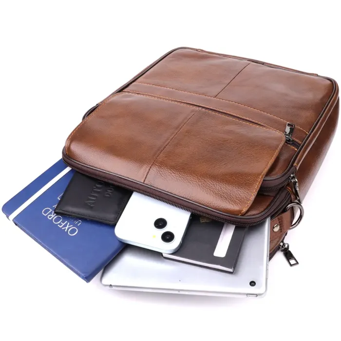 Сумка для чоловіків з ручкою для перенесення в руці з натуральної шкіри Vintage 23028 Коричневый