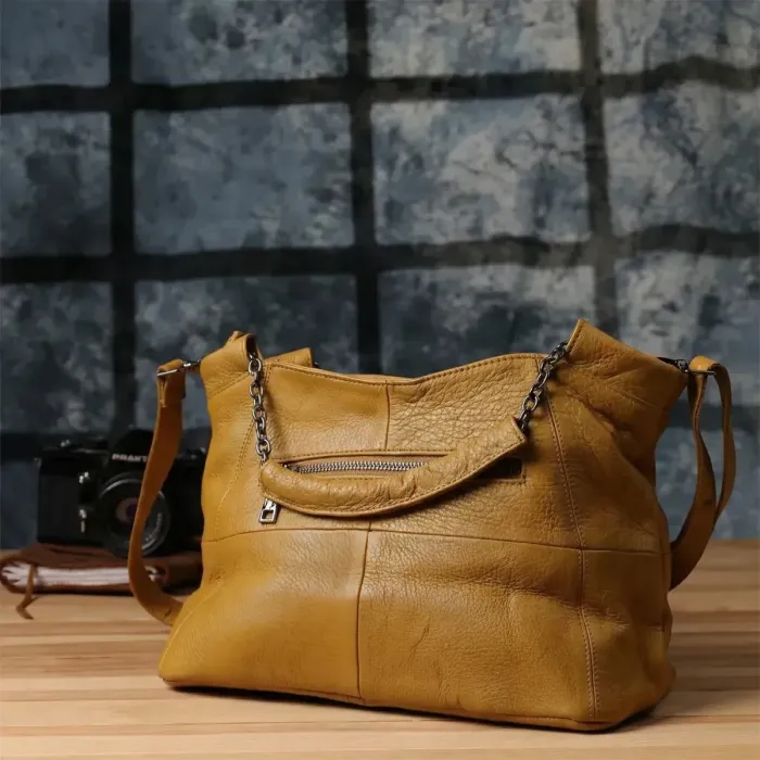 Практична сумка жіноча з натуральної шкіри Vintage 22991 Жовтий