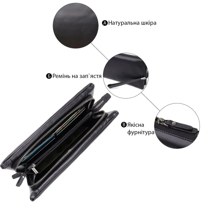 Стильний чоловічий клатч із натуральної шкіри Vintage 23035 Чорний