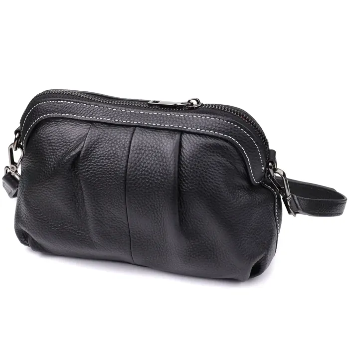 Жіноча сумка з м'якої натуральної шкіри з акцентом на драпірування Vintage 22896 Чорний