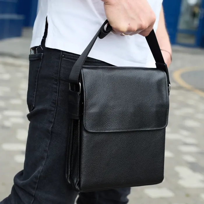 Сумка месенджер 21.5x25x7 шкіряна барсетка для чоловіків Tiding Bag 35775 чорна
